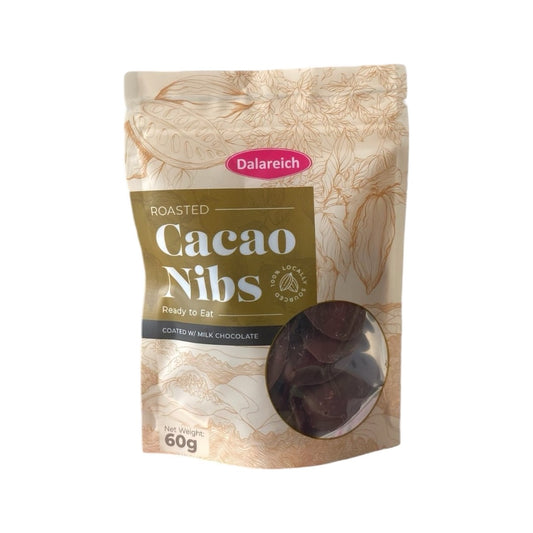Whole Roasted Cacao Nibs Coated with Milk Chocolate 60 grams